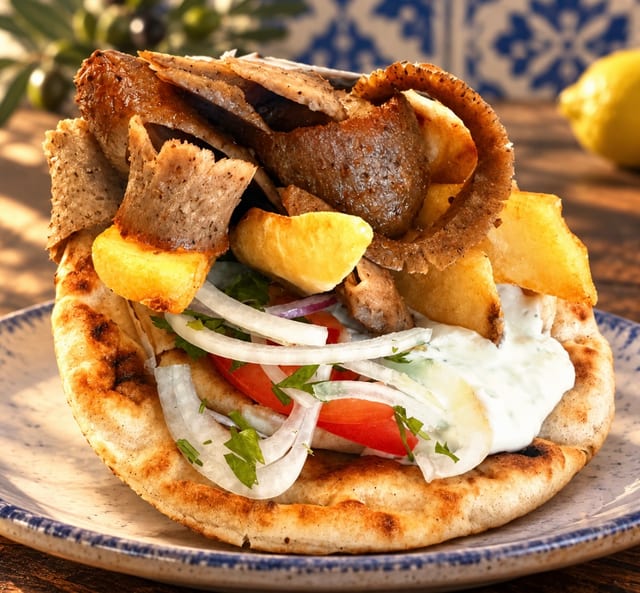 Authentic Street Athenian Beef and Lamb Gyros.