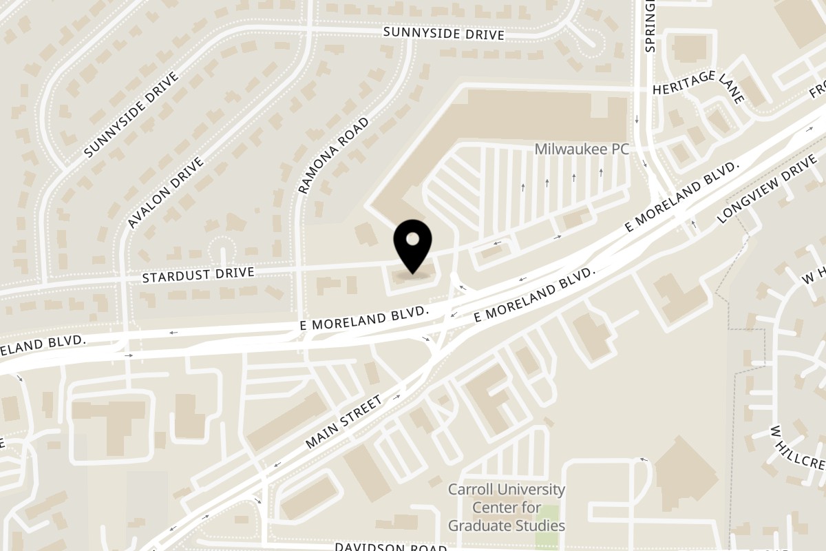 Map showing the location of Gyro House on 2110 E Moreland Blvd in Waukesha